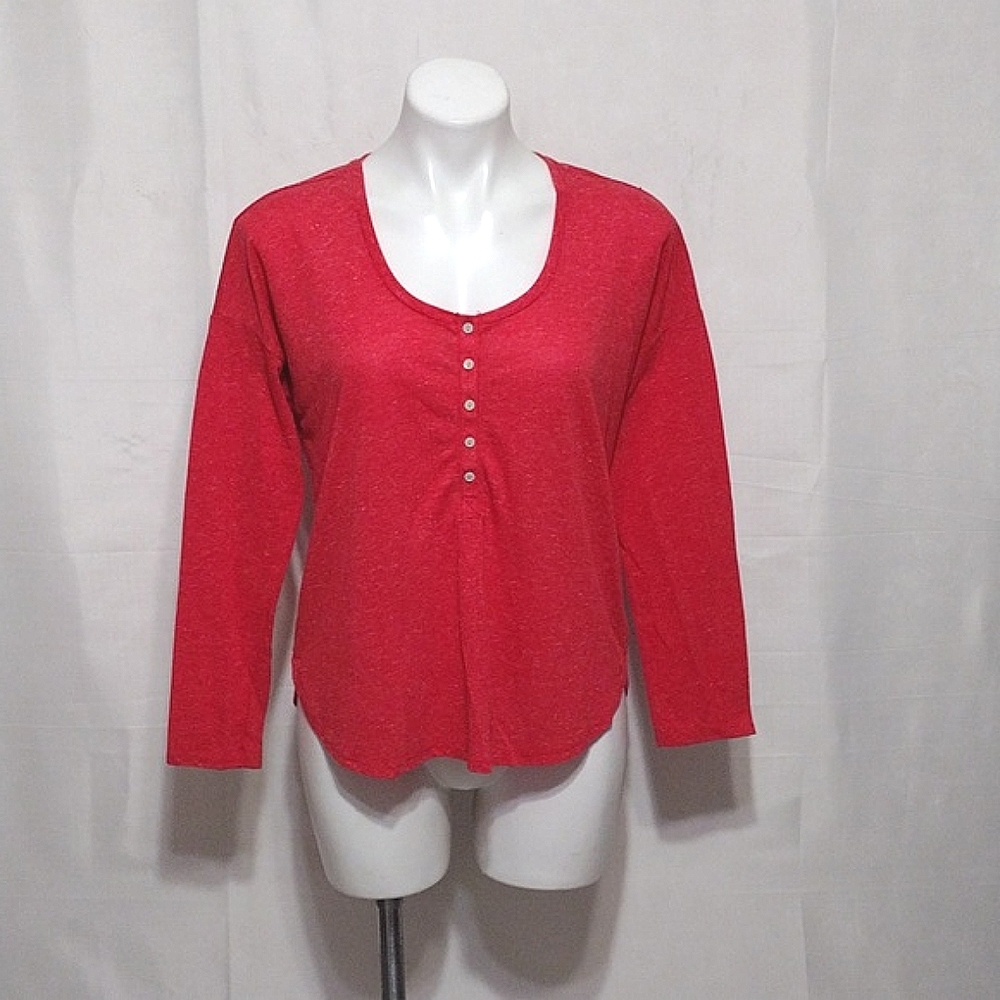 Victoria’s Secret Red Scoop Neck Quarter Button Lounge Top Small Cozy Chic
